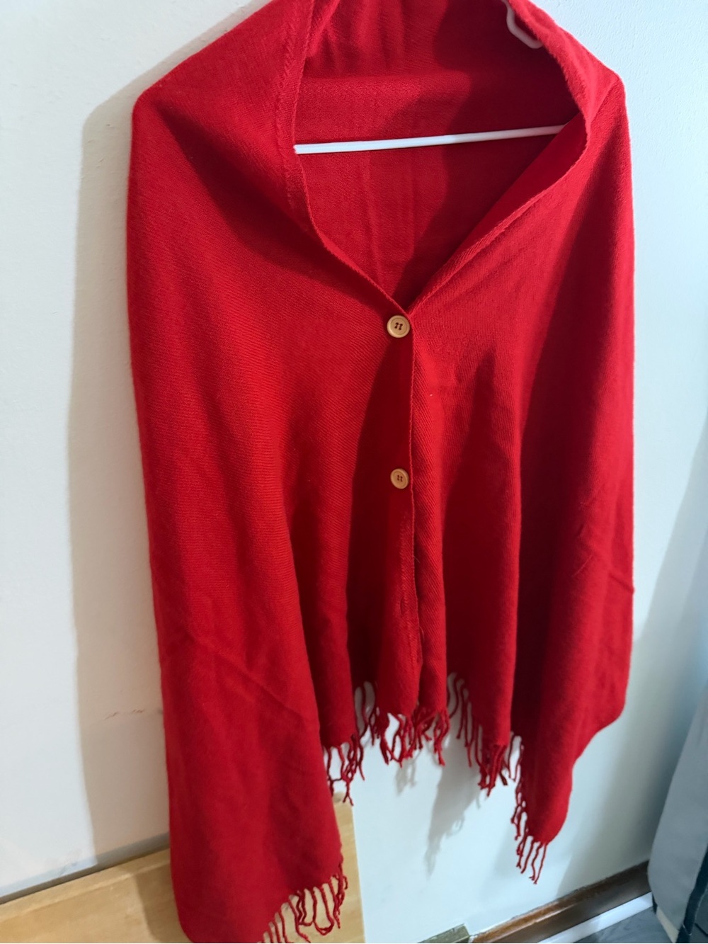 NWOT Alpine Swiss Red Button-Front Knit Shawl Poncho